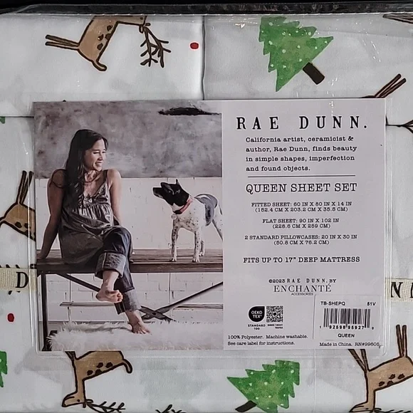 🎄NWT🎄 Rae Dunn Enchante Christmas Queen Sheet Set - Picture 4 of 4